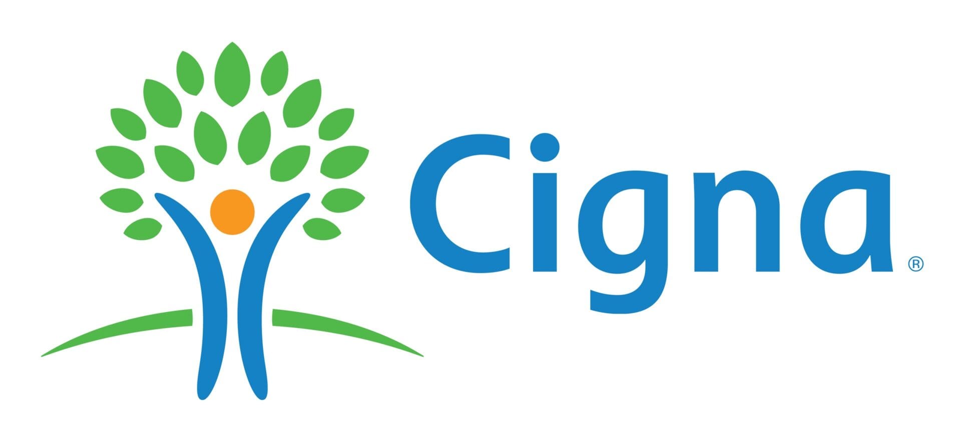 A blue and green logo for cigna.